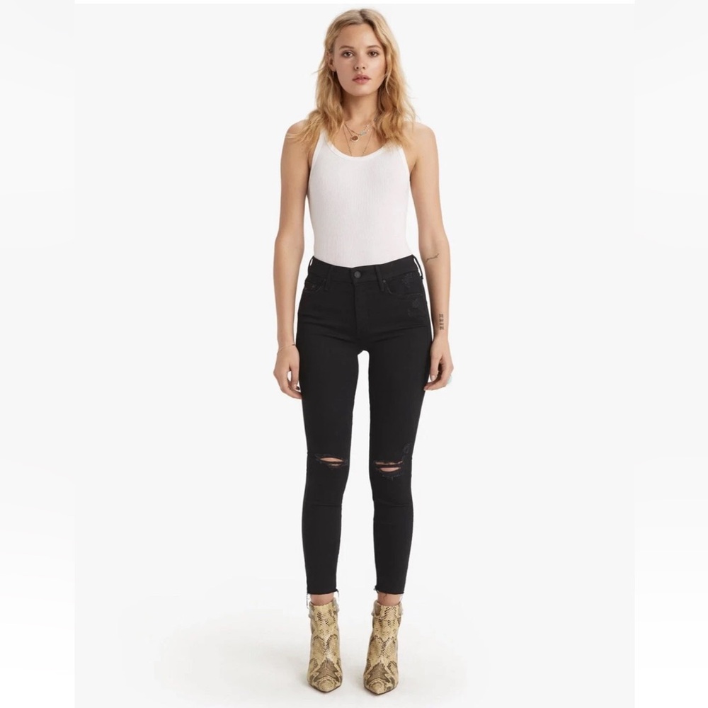 MOTHER The Looker Ankle Fray Guilty As Sin Distressed Skinny Jeans Size 26